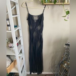 Fredrick’s of Hollywood black mesh paneling slip dress